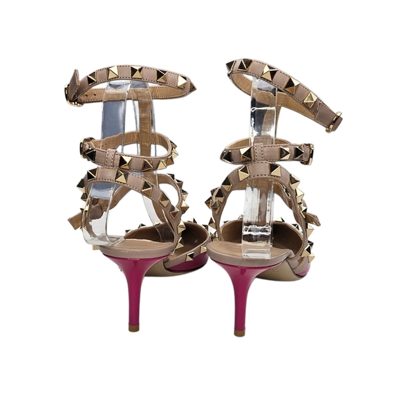 VALENTINO GARAVANI Rockstud 65 Caged Dark Pink Patent Leather Pumps - Picture 6 of 11